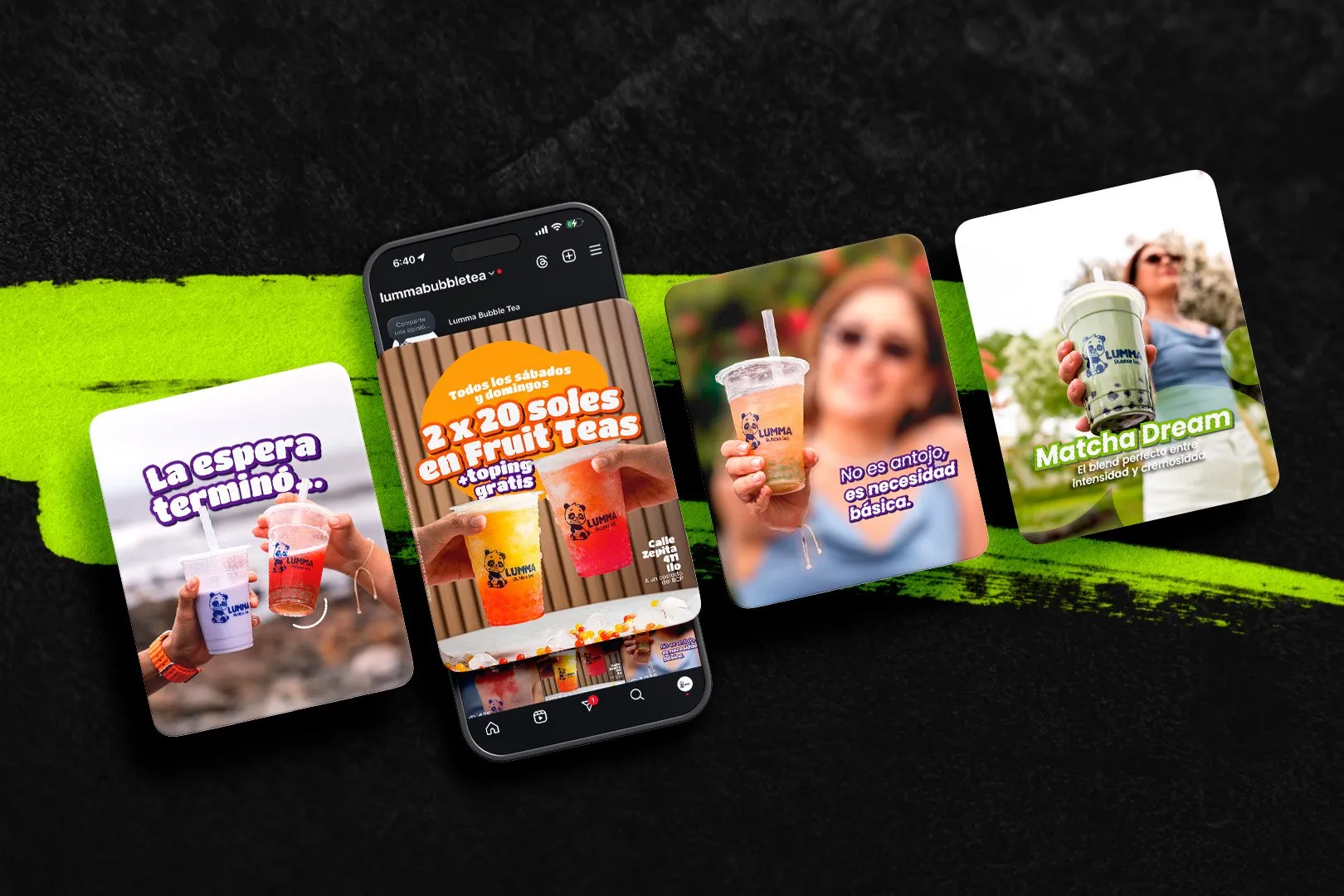 Publicaciones para redes sociales de Lumma Bubble Tea